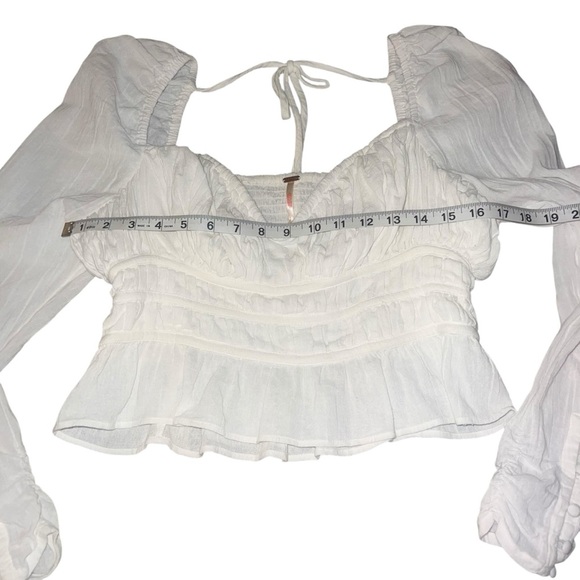 EUC Free People Chloe Puff Sleeve Blouse Long Sleeve Cropped Off-White Medium - Picture 8 of 13